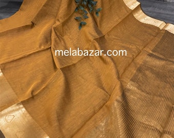 Ochre Saree / Chanderi Cotton by Silk Saree / Vegan Saree / Free Shipping in US