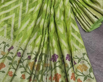 Green Banarasi Organza Saree / Free Shipping In US