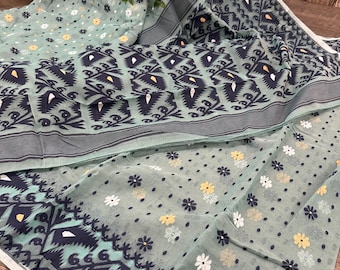 Blue Gray Jamdani Saree /Free Shipping In US