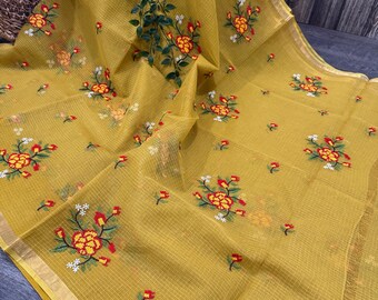 Dark Mustard Pure Cotton Kota Saree /Free Shipping In US