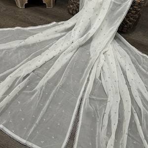 Fine Georgette White and Silver Dupatta /Stole/Wrap/ Free Shipping in US