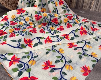 Multicolor Floral Cotton Silk Saree /  Free Shipping In US