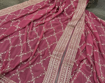 Dark Rose Pink Georgette Dupatta /Scarf / Wrap/Free Shipping in US