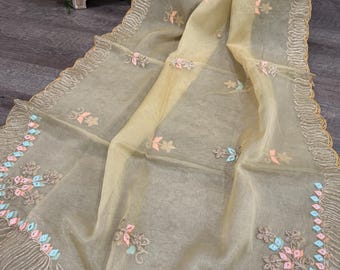Light gold organza dupatta / stole / wrap / Free Shipping in US