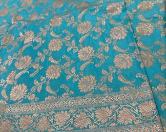 Pure Katan Silk Blue Banarsi Saree / Free Shipping In US
