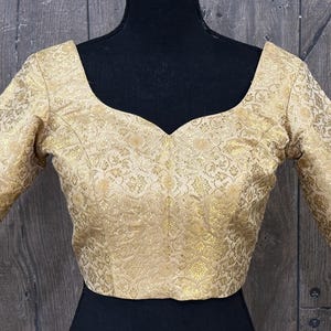 Gold Banarasi Blouse for Saree, lehenga / Free Shipping in US