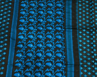 Blue and Black Jamdani Saree / Fall Attached/ Free Shipping in US