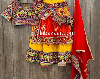 Red and Yellow Garba Lehenga / Cotton Chaniya Choli / Ships from Ohio