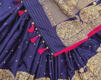 Pure Silk Satin Banarsi Saree / Free Shipping In US