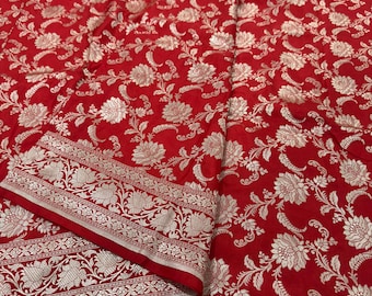 Pure Katan Silk Red Banarsi Saree / Free Shipping In US