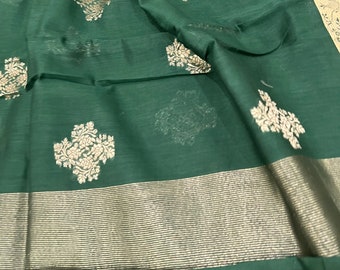Green Banarsi Dupatta / Cotton Silk Scarf Wrap / Free Shipping in US
