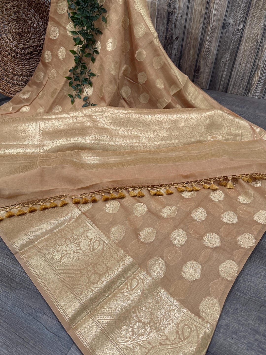Tan Banarasi Silk Cotton Saree. main image 0