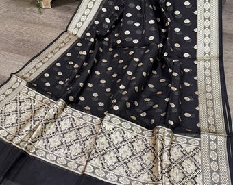 Black Organza Banarsi Dupatta / Handlooom / Free Shipping in US