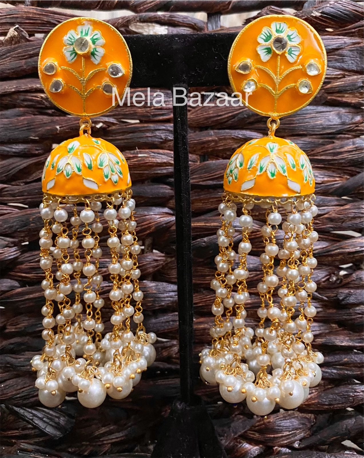 Long Indian pearl Earrings Statement Earrings Free Shipping in US