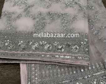 Embroidered Organza Barely Pink and Silver Dupatta /Stole /Wrap, Free Shipping in US