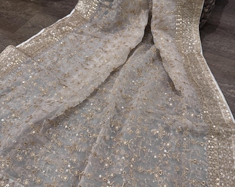 Embroidered White Organza Dupatta / Free Shipping in US