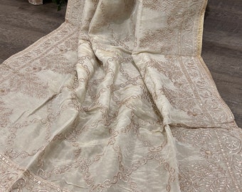 Light Gold Tissue Dupatta /Stole/Wrap/ Free Shipping