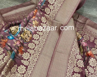 Mauve Pichwai Print Banarsi Dupatta /Stole/Wrap/ Free Shipping in US