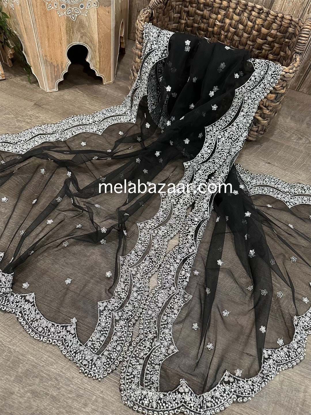 Fawn Embellished Net Dupatta with Sequinned main image 1