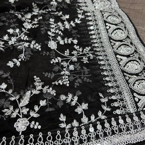 Embroidered Organza Black and Silver Dupatta /Stole /Wrap, Free Shipping in US image 4