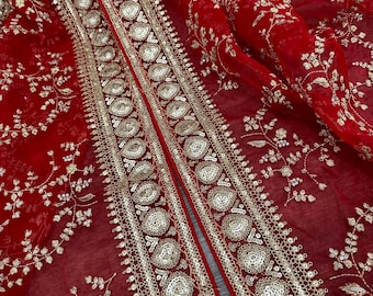 Embroidered Organza Red Dupatta /Stole /Wrap, Free Shipping in US