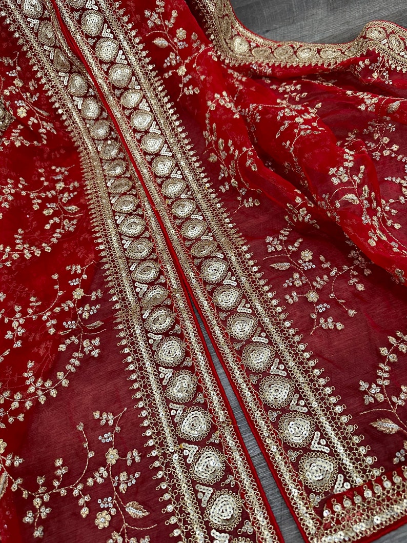 Embroidered Organza Red Dupatta /stole /wrap, Free Shipping in US - Etsy