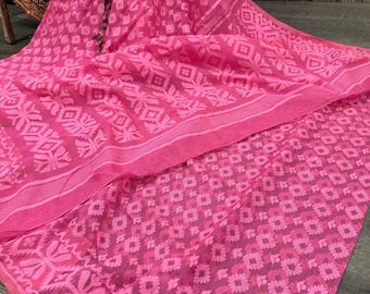 Pink Jamdani Saree / Fall Attached/ Free Shipping in US