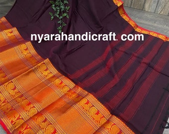 Wine Kanchi Cotton Silk Saree /Free Shipping In US