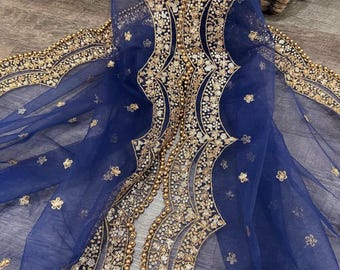 Navy Blue Net Dupatta /Stole/Wrap, Free Shipping in US