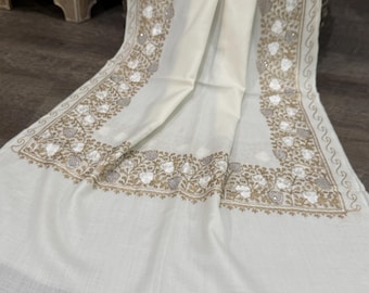 Off White Wool Blend Stole / Shawl/ Scarf/ Free Shipping in US