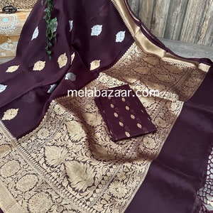 Banarsi Pure Silk Organza Wine Saree /Handloom Kadhua Weave / Free Shipping in US