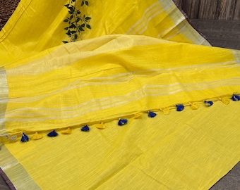 Cotton Linen Saree / Ships from Ohio