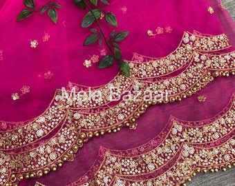 Hot Pink Net Dupatta /Stole /Wrap, Free Shipping