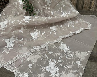 Embroidered Taupe Organza Saree / Free Shipping in US