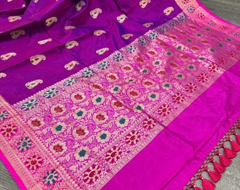 Rich Purple Banarasi Handloom Saree / Pure Katan Silk / Free Shipping In US