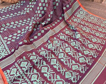 Soft Jamdani Purple Saree / Fall Attached/ Free Shipping in US