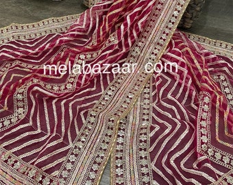 Rani Pink Net Dupatta /Stole /Wrap, Free Shipping