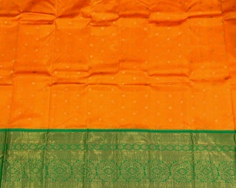 Pure Silk Kanjivaram Green and Orange Saree / Silk Mark Certified / Free Shipping In US