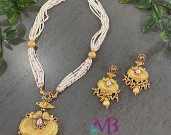 Long Neckalce Set /  Multi-string Pearls Necklace / Free Shipping in US