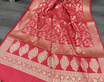 Dark Coral Banarasi Dupatta /Stole/Wrap/ Free Shipping in US