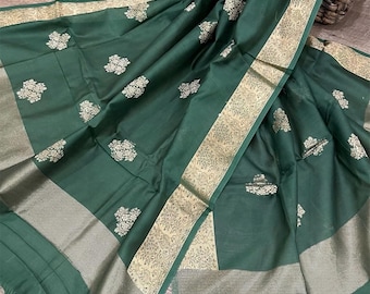 Green Banarasi Dupatta / Cotton Silk Scarf Wrap / Free Shipping in US