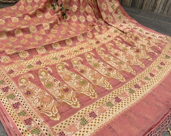 Blush Pure Silk Chiffon Banarasi Saree / Ships from Ohio