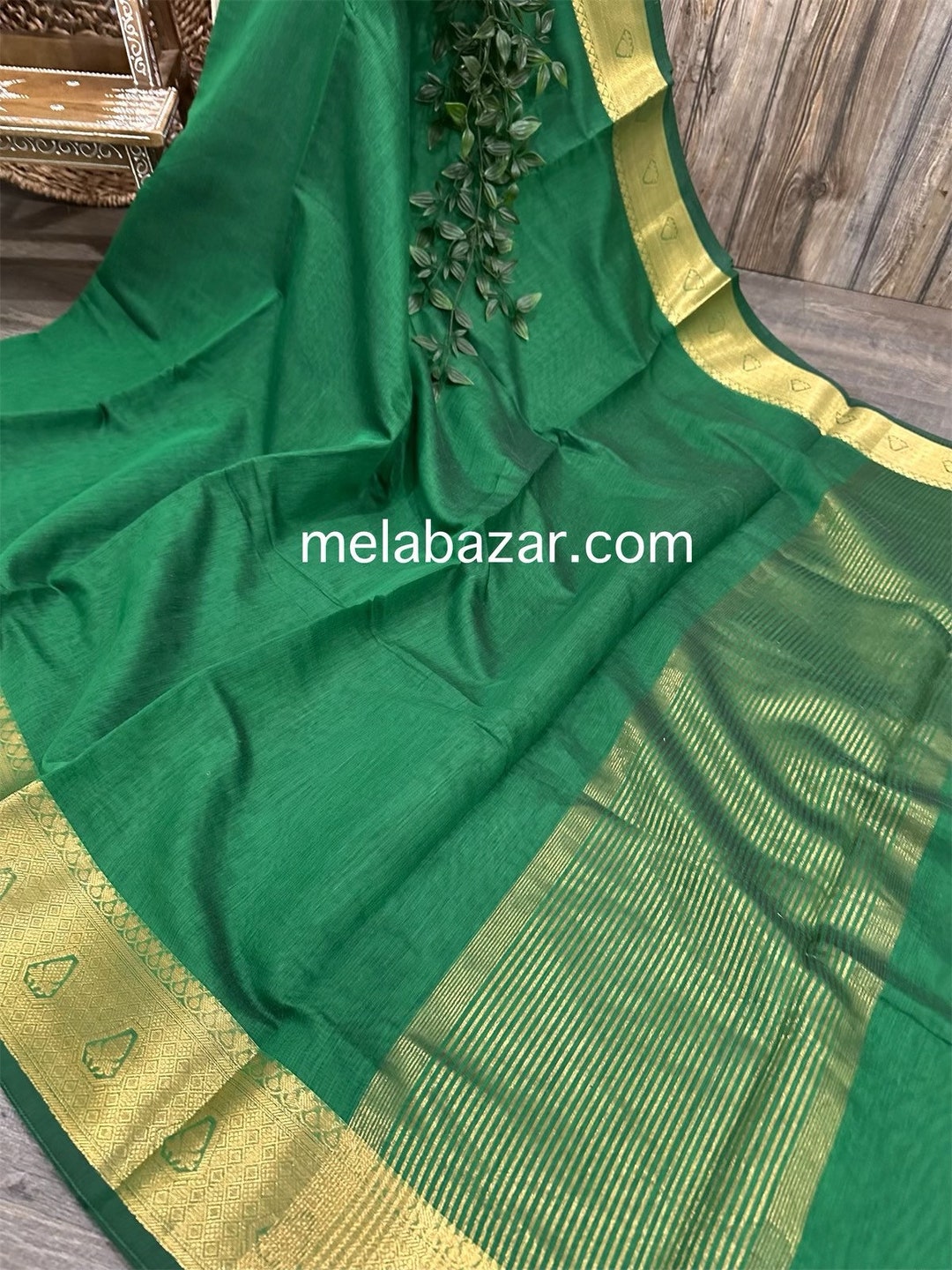 Green Saree / Chanderi Cotton by Silk Saree / Vegan Saree / Etsy