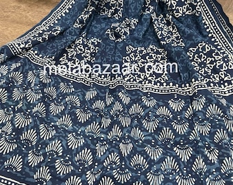 Pure Cotton Handprinted Natural Indigo Dupatta/ Free Shipping US