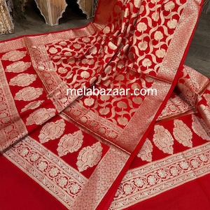 Red Banarsi Dupatta /Stole/Wrap/ Free Shipping in US