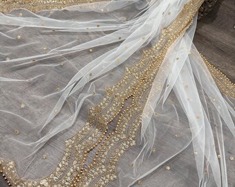 Sequins White Net Dupatta / Stole Wrap, Free Shipping in US