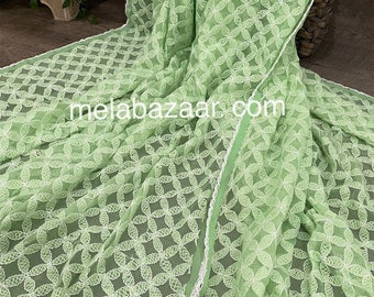 Light Green Chikankari Dupatta / Extra Long / Free Shipping in US
