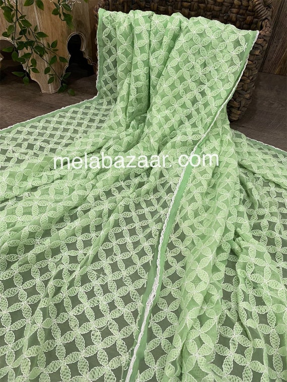 Light Green Chikankari Dupatta / Extra Long / Free Shipping in US