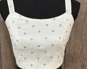 Sleeveless White and Silver Blouse for Saree, lehenga / Free Shipping in US