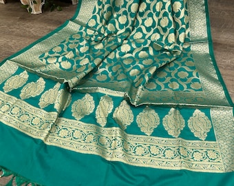 Pine Green Banarsi Dupatta/Stole/ Free Shipping in US